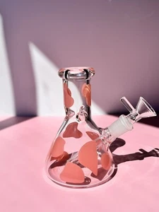 Mini Rosa Kuh Druck Bong Shisha Handarbeit Glasbongs Wasserpfeife Glasschale - Bild 1 von 3