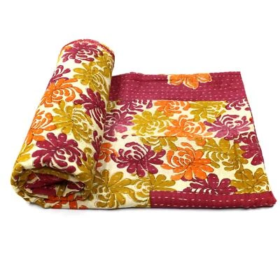 Manta de cama tropical vintage de algodón orgánico hecha a mano india Foto 1 de 4