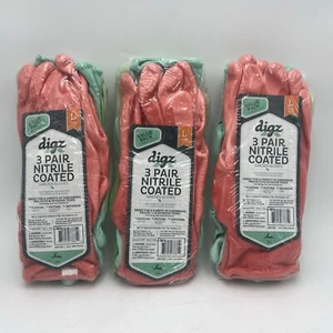 (9-Pair) Large Nitrile Coated Garden Gloves Multi-purpose Multi-Color Latex Free - Picture 1 of 6