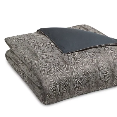 Hudson Park Collection Deco Fan QUEEN Comforter Duvet, Bedding, Black - Image 1 of 4