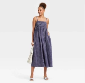 A New Day Spaghetti Strap Blue Stripes Dress Plus Size Xxl - Picture 1 of 4
