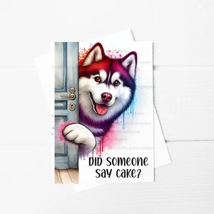 Did Someone Say Cake? Peeking Husky A5 Greeting Card, Bday Card from the dog - Picture 1 of 1