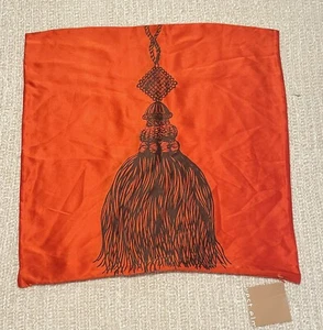 West Elm Pillow Cover Hanging Tassel Orange Vermillion Red Silk Luxe 20x20 - Picture 1 of 6