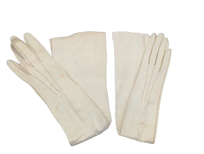 Guantes vintage años 50 piel para niños cuero ópera blanco longitud brazo cosido AN36-15 Foto 1 de 4