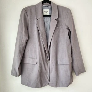 NWOT Abercrombie & Fitch Grey Lightweight Suiting Blazer Jacket Boyfriend L - Picture 1 of 8