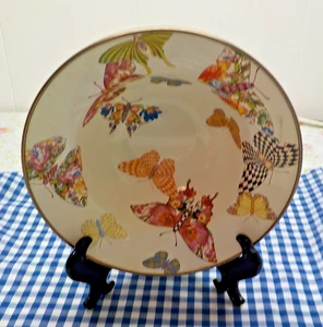 Mackenzie Childs Enamel on Metal Butterfly Garden White Breakfast Bowl 7 5/8" - Picture 1 of 3