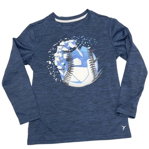 Old Navy Boys Go-Dry Long Sleeve Performance Tee M Medium Blue Baseball Graphic - Picture 1 of 3