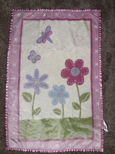 Springs Industries Pink Flowers Butterfly Dragonfly Baby Blanket Satin 15582 - Picture 1 of 6
