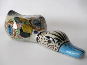 Tonala Pottery Laying Duck Mexico HP Figure X-Large Turquoise Blue Signed 16" - Picture 1 of 18