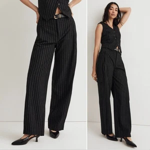 Pantalones cargo Madewell talla 6 negros a rayas mezcla de lana tiro alto cónicos NUEVO - Imagen 1 de 8