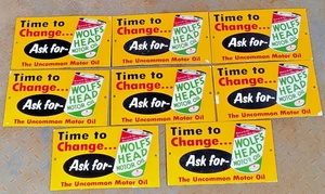 8 X WOLF'S HEAD MOTOR OIL PORCELAIN ENAMEL SIGN BOARD SIZE 12"X7" INCHES SINGLE - Picture 1 of 3