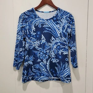 J. McLaughlin Signature Catalina Bluse blau geblümt 3/4 Arm Größe Medium - Bild 1 von 7