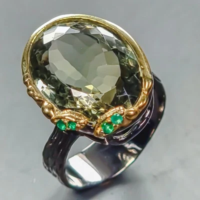 Handmade 24 ct+ Natural Green Amethyst Ring 925 Sterling Silver Size 8 /R443532 - Image 1 of 4