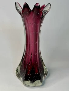 Murano Glass Archimede Seguso Sommerso Bullicante Purple Bubble Finger Vase VTG - Picture 1 of 6