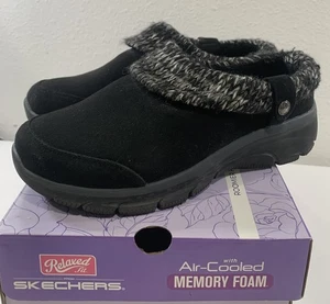Skechers Sz 7 WIDE Easy Going Duo 167263W Black Faux Fur Slip On Shoes In Box - Picture 1 of 19