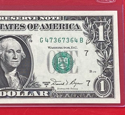 1981A $1 DOLLAR BILL ( CHICAGO G ) Block G-B - UNCIRCULATED - Image 1 of 3