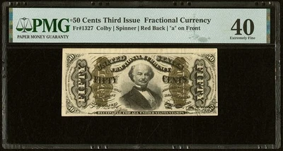 FR# 1327 Fraccional 1864 Unión Moneda 50c, Rara Guerra Civil Tercera Emisión PMG XF40 Foto 1 de 4