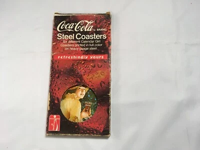 NOS Vintage COCA COLA Drink COASTERS Steel Metal 6 Different Calendar Girls - Image 1 of 3