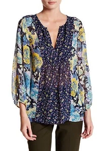 NWT $288 XS, S JOIE 'Thistle' Silk Tunic Blouse Top Floral Print Dark Navy - Picture 1 of 10