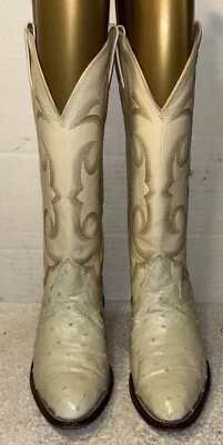 Nocona Cowgirl Women Boots Ostrich Leather Pointed Toe Beige Sz 3 D - Image 1 of 4