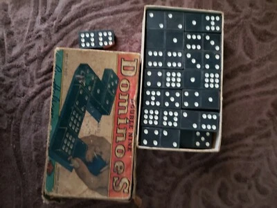 Double Nine DOMINOS de Halsam Juego Antiguo Vintage, 55 Dominó, Etiqueta 29 Centavos Foto 1 de 4
