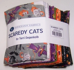 Windham SCAREDY CATS 100% Cotton Fabric 18 FQ bundle + 24" x 42" Panel HALLOWEEN - Picture 1 of 3