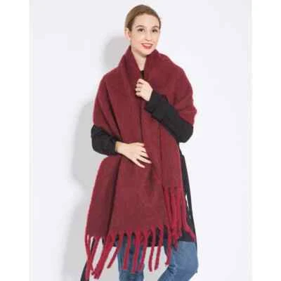 Lenço feminino envoltório de inverno estilo cashmere macio xale grosso quente cor sólida - Imagem 1 de 4