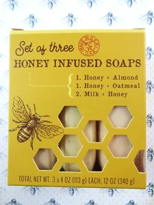 Honey Infused Soap 3 Bars Almond Oatmeal Milk Skin Care 4 Ounces Each USA - Picture 1 of 8