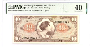 Military Payment Certificate, USA $10 Series 641 3rd Printing, PMG 40 - Picture 1 of 13