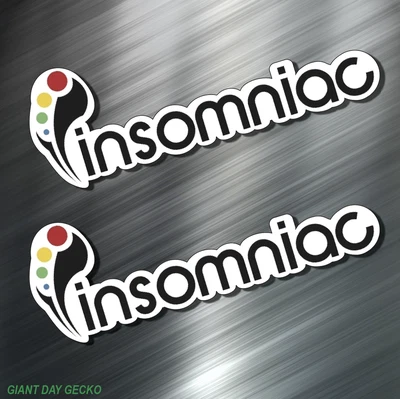 167 (2) TWO INSOMNIAC Vinyl Decal Sticker For Car Laptop Skateboard NEW EDM MUSIC