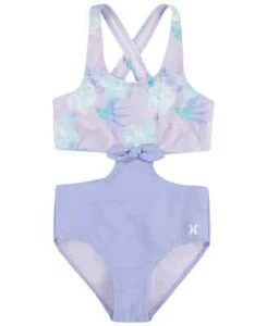 Hurley Tie Front Monokini Swimsuit Big Girls S Light Orchid/Lavender Pull On - Picture 1 of 17