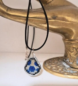 Cross Stitch Resin Blue Yoshi Egg Necklace - Picture 1 of 3