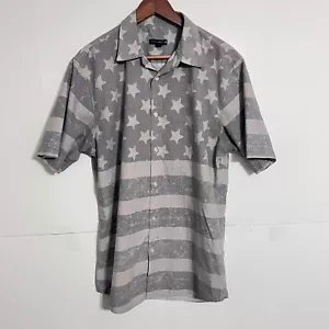Ocean Current Mens Shirt Size L Grey Full Print USA Flag Patriot Button Up - Picture 1 of 8
