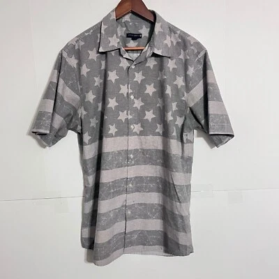 Ocean Current Mens Shirt Size L Grey Full Print USA Flag Patriot Button Up - Image 1 of 4