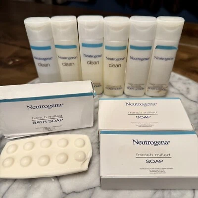 LOTE DE VIAJE 9 champú acondicionador Neutrogena Clean jabón francés loción de sésamo Foto 1 de 2
