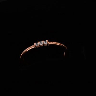 White Gold Rose Gold Ultra-fine Tail Ring 3 Stones Women's Gift Wedding CZ Band - Image 1 of 4