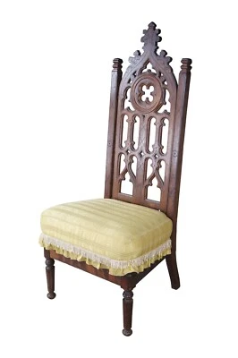 Antique American Gothic Revival Cathedral Back Carved Walnut Throne Side Chair - Image 1 of 4