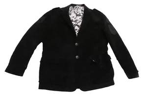 Affliction Mens Live Fast Skull Two Button Blazer Jacket Black Corduroy L-44-4G - Picture 1 of 12