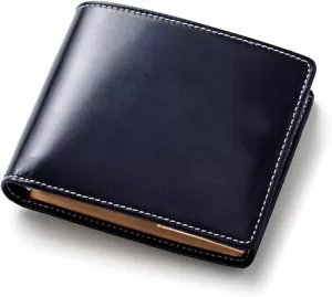 BRITISH GREEN Bi fold Wallet Made from British Bridle Leather Men's Navy New - Picture 1 of 8