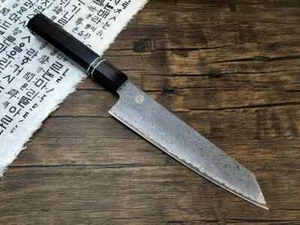 HONN 8" Kiritsuke Chef Knife VG10 Damascus Steel Ebony Handle + Walnut Sheath - Picture 1 of 4
