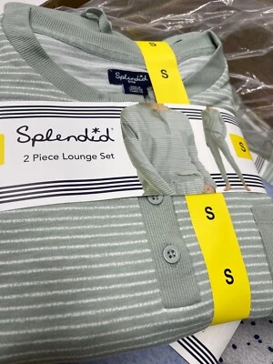 Splendid Women 2-Piece PJ Lounge Set GREEN Stripe Drawstring & Pockets Choose Sz - Image 1 of 4