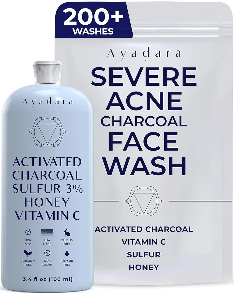 Ayadara Cystic, Hormonal & Severe Acne Charcoal Face Wash, with Sulfur, 200 Uses - Image 1 of 4