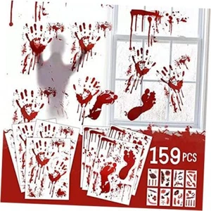 159 PCS Halloween Decorations, 8 Sheets Terror Bloody Handprint Footprint - Picture 1 of 8