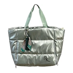 Yoga Mat Carry Bag puffer Kimlik new Green metalic large tote bag with detail - Picture 1 of 6