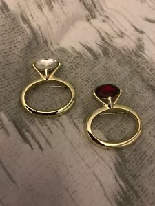 Vintage Estate 2 Gold Tone Diamond Ruby Engagement Ring Brooch Pin Nice pieces - Picture 1 of 3