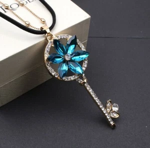 Geschenk Luxus Damen Gold Halskette lange Kette 80cm Collier Anhänger Schlüssel - Bild 1 von 7