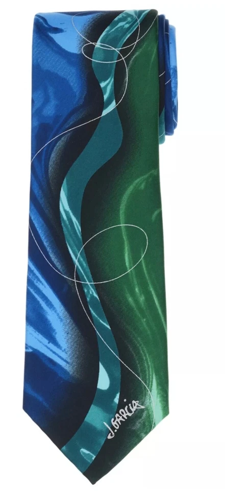 Jerry Garcia Men’s Neck Tie -  Teal Green Blue - Butterfly Trap - New - Image 1 of 1