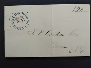 New York: Sherwoods Corners 1845 Stampless Cover, Superb Blue Stencil CDS, DPO - Picture 1 of 4