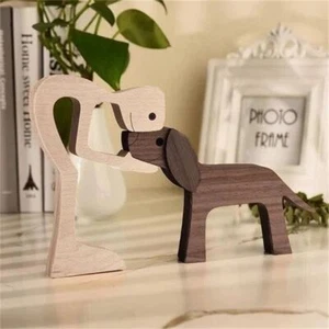 Wooden Pet Carvings Wooden Desktop Decoration Puppy Family Craft Ornament - Picture 1 of 17