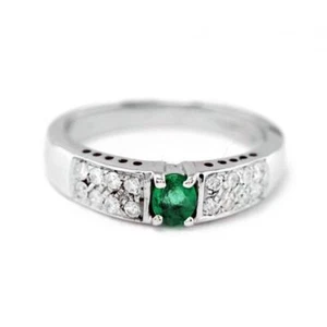 Anello Solitario Smeraldo P025 Oro Bianco 18KT con Diamanti Naturali - Misura 18 - Imagen 1 de 3